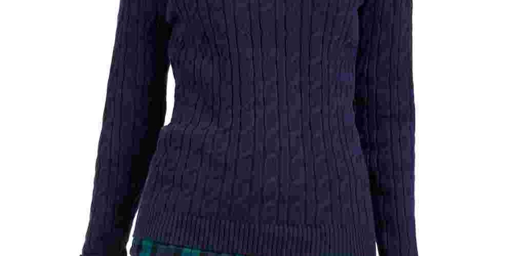 Suéter feminino com estampa texturizada e gola joia, manga comprida, tamanho médio, azul, Charter Club