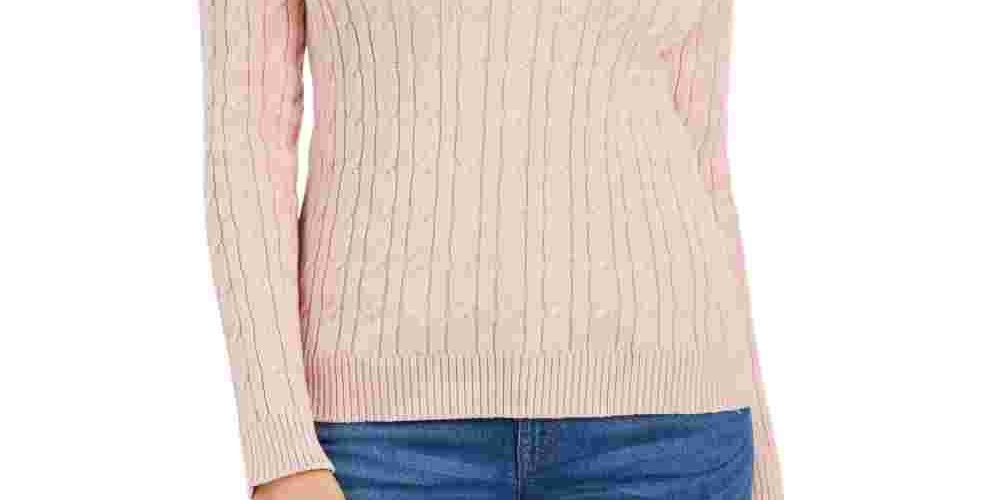 Suéter feminino de gola alta Charter Club Cable, rosa, tamanho extragrande