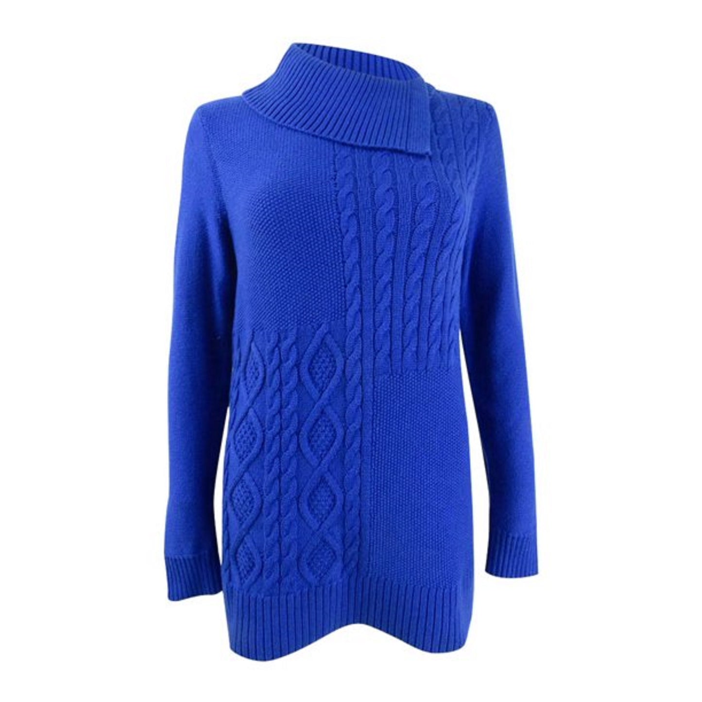 Suéter feminino Charter Club com patchwork e gola assimétrica, azul, tamanho XXG