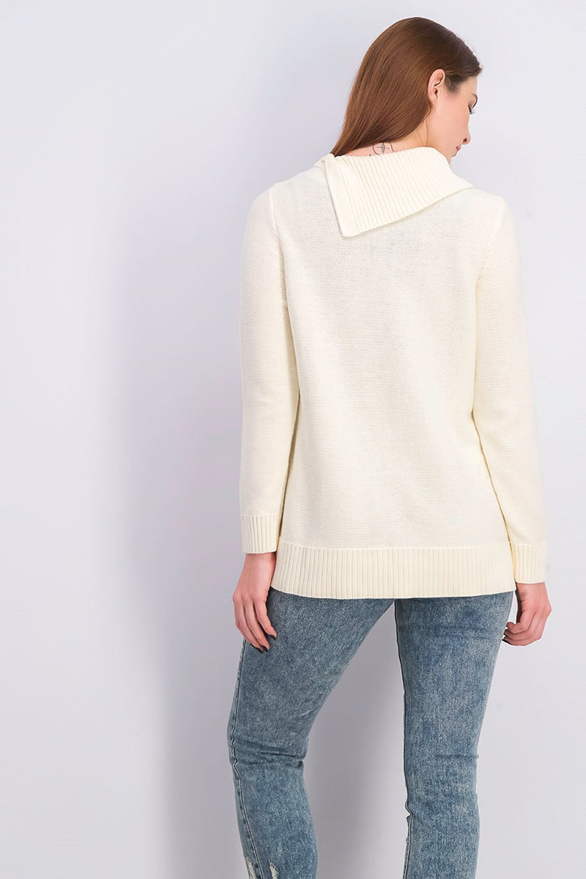 Suéter feminino Charter Club com patchwork e gola assimétrica, tamanho natural grande