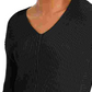 Camiseta feminina Charter Club lisa, manga comprida, gola V, preta, tamanho pequeno e pequeno