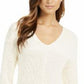 Blusa feminina Charter Club bege estampada, manga comprida, decote em V, tamanho natural, pequena e pequena