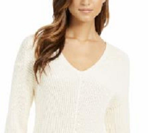Blusa feminina Charter Club bege estampada, manga comprida, decote em V, tamanho natural, pequena e pequena