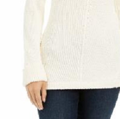 Blusa feminina Charter Club bege estampada, manga comprida, decote em V, tamanho natural, pequena e pequena