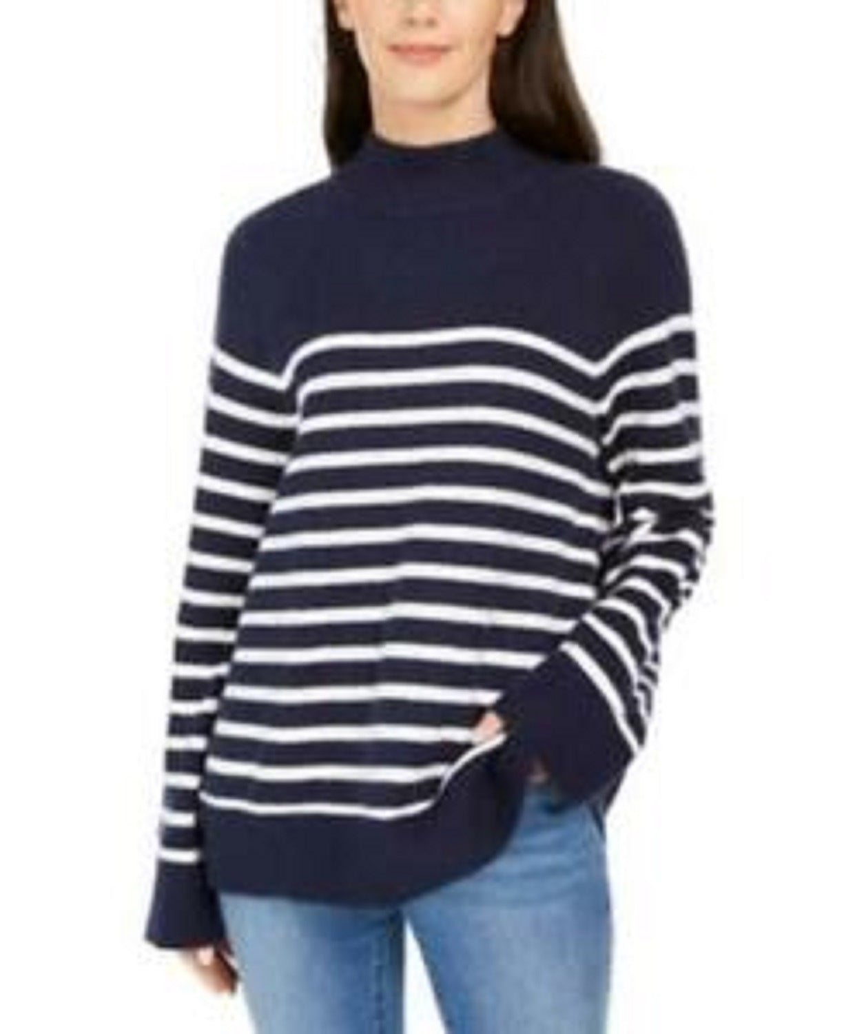 Suéter feminino listrado com gola alta Charter Club, azul, tamanho extragrande