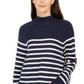 Suéter feminino listrado com gola alta Charter Club, azul, tamanho extragrande