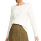 Suéter feminino Maison Jules em tricô trançado com imitação de pérolas, branco, tamanho extragrande