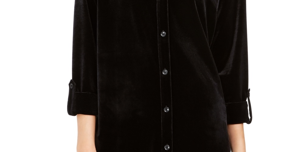 Camisa feminina de veludo com botões Charter Club, preta, tamanho XX-G