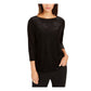 Charter Club Blusa feminina de veludo com manga 3/4 e gola alta, preta, tamanho pequeno