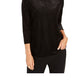 Charter Club Blusa feminina de veludo com manga 3/4 e gola alta, preta, tamanho pequeno
