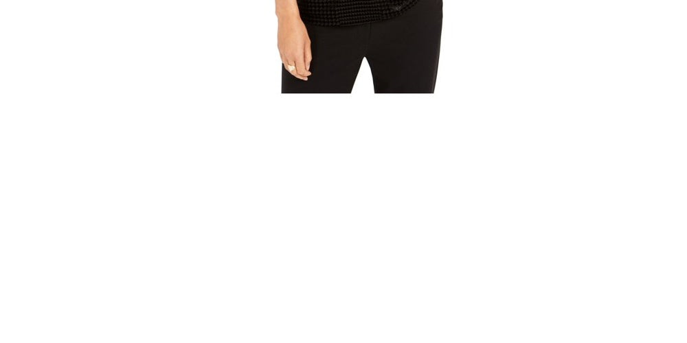 Charter Club Blusa feminina de veludo com manga 3/4 e gola alta, preta, tamanho pequeno