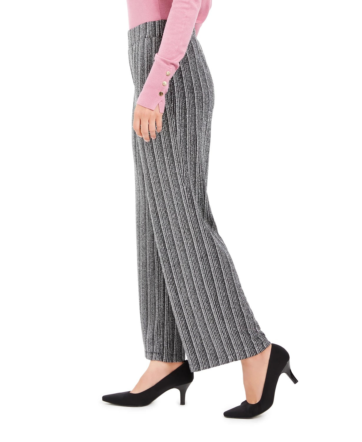 Calça feminina texturizada metálica JM Collection, preta, tamanho grande