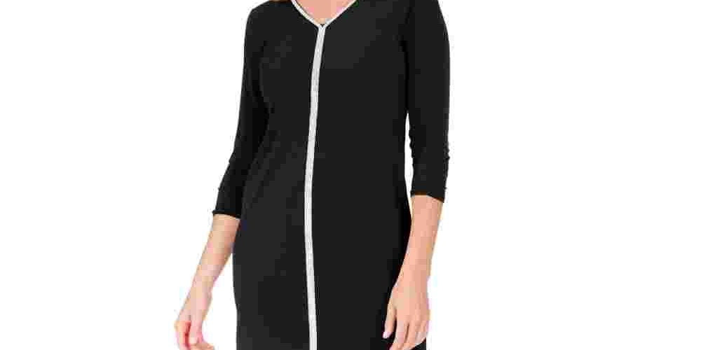 Vestido de festa curto com decote em V e corpo justo feminino JM Collection, preto, tamanho pequeno e pequeno