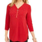 JM Collection Top Feminino com Zíper Enfeitado Vermelho Tamanho Grande