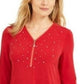 JM Collection Top Feminino com Zíper Enfeitado Vermelho Tamanho Grande