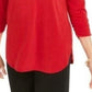 JM Collection Top Feminino com Zíper Enfeitado Vermelho Tamanho Grande