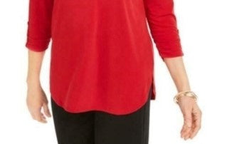 JM Collection Top Feminino com Zíper Enfeitado Vermelho Tamanho Grande