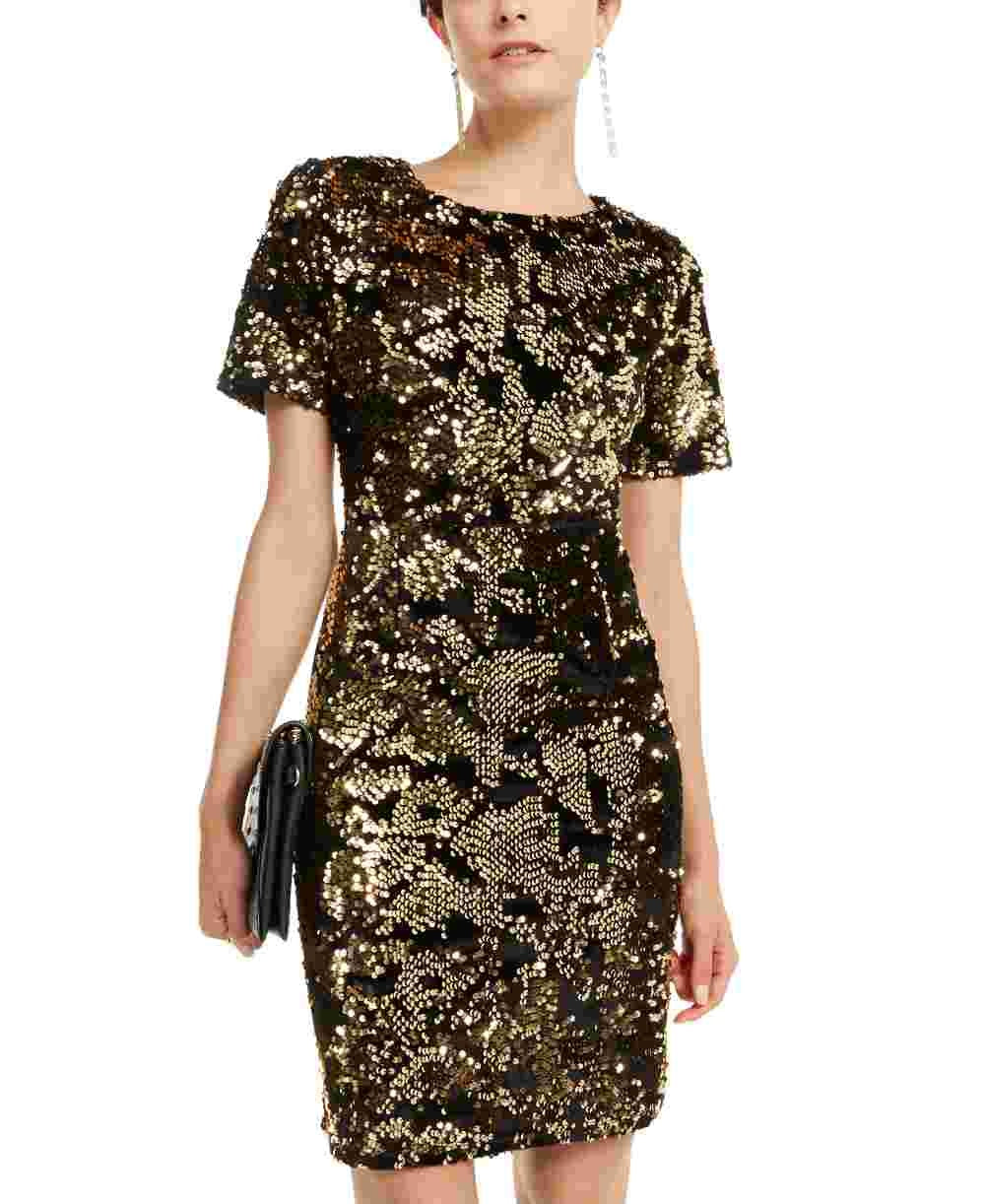 Vestido de lantejoulas feminino INC International Concepts, tamanho dourado, pequeno e médio