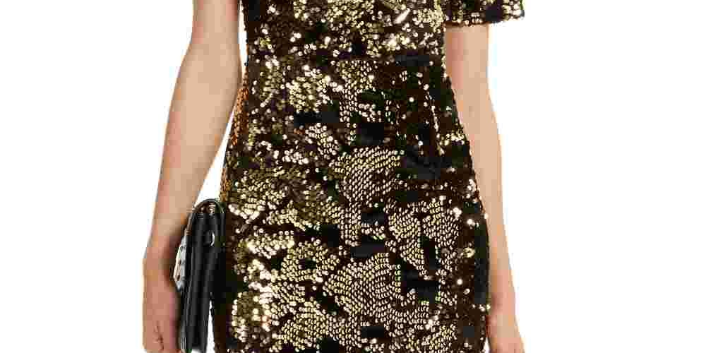 Vestido de lantejoulas feminino INC International Concepts, tamanho dourado, pequeno e médio