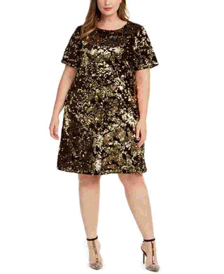 Vestido feminino plus size com lantejoulas e dois tons, dourado, tamanho 1X, da INC International Concepts