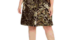 Vestido feminino plus size com lantejoulas e dois tons, dourado, tamanho 1X, da INC International Concepts