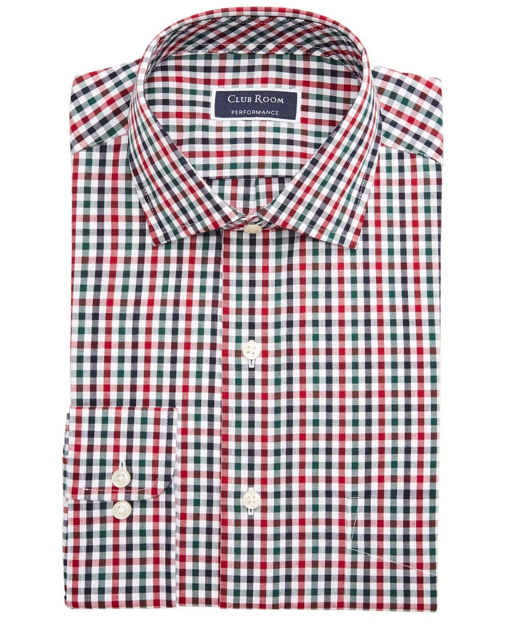 Camisa social masculina Club Room, verde, xadrez xadrez, vermelha, tamanho 17,5 x 32 x 33