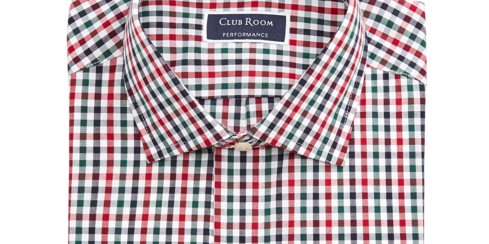 Camisa social masculina Club Room, verde, xadrez xadrez, vermelha, tamanho 17,5 x 32 x 33