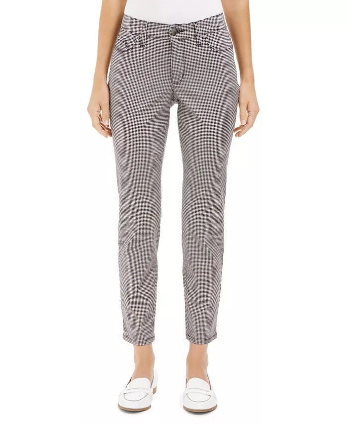 Calça jeans skinny com controle de barriga, estilo pied-de-poule, feminina, branca, tamanho 14