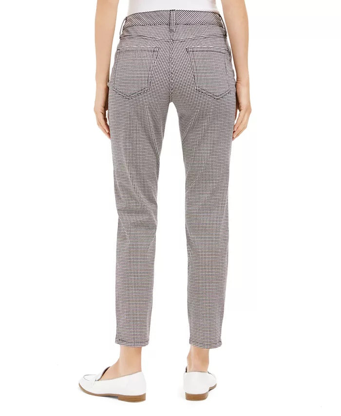 Calça jeans skinny com controle de barriga, estilo pied-de-poule, feminina, branca, tamanho 14
