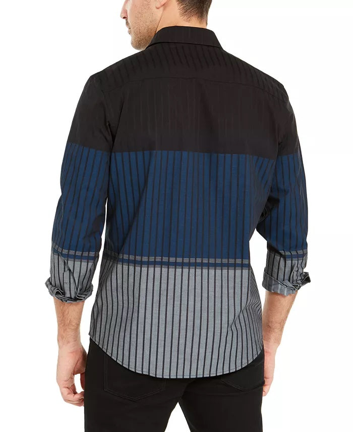 Camisa Alfani Masculina Classic Fit Colorblocked Ombre Stripe Azul Marinho Tamanho Grande