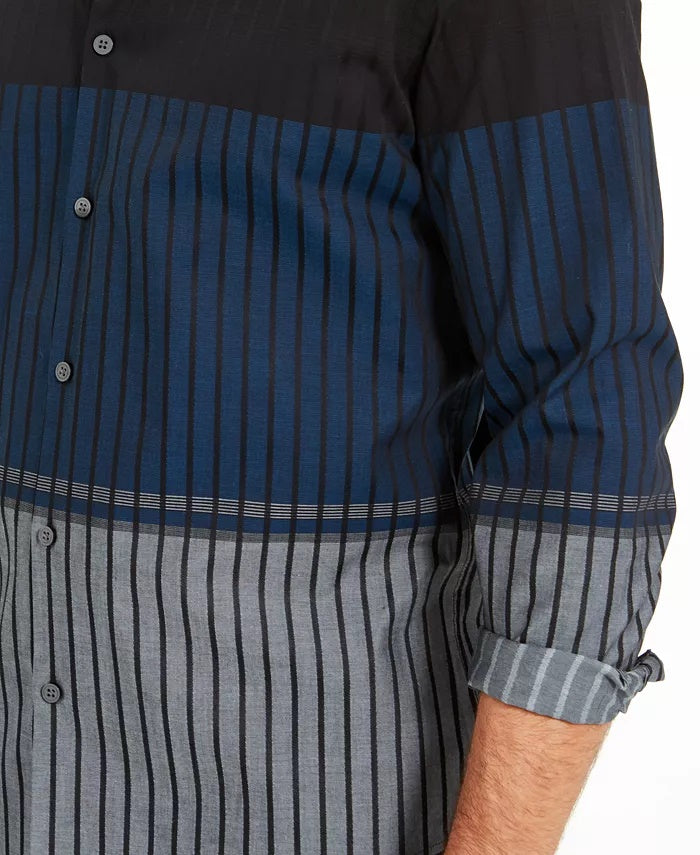 Camisa Alfani Masculina Classic Fit Colorblocked Ombre Stripe Azul Marinho Tamanho Grande