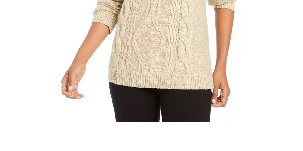 Suéter feminino Charter Club com decote careca e glitter, preto, tamanho X-S