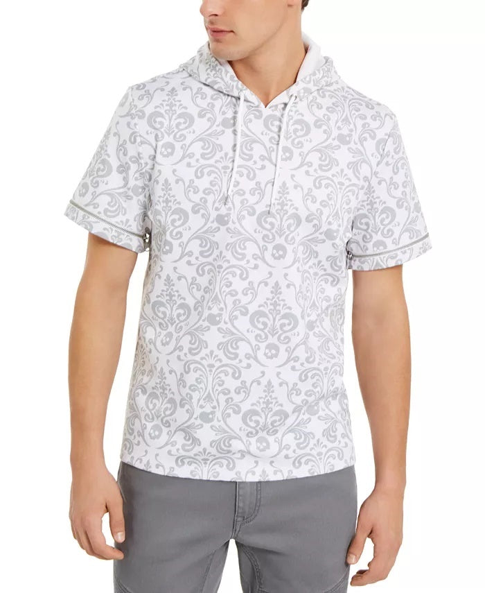 Moletom com capuz masculino com estampa damasco e ajuste regular da INC International Concepts, branco, tamanho extragrande