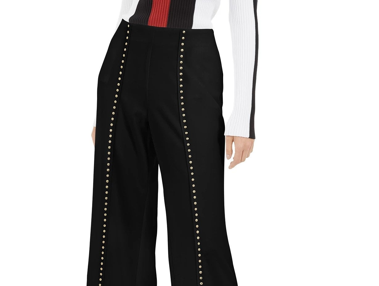 Calça feminina de crepe com tachas e pernas largas, tamanho pequeno e grande, da INC International Concepts