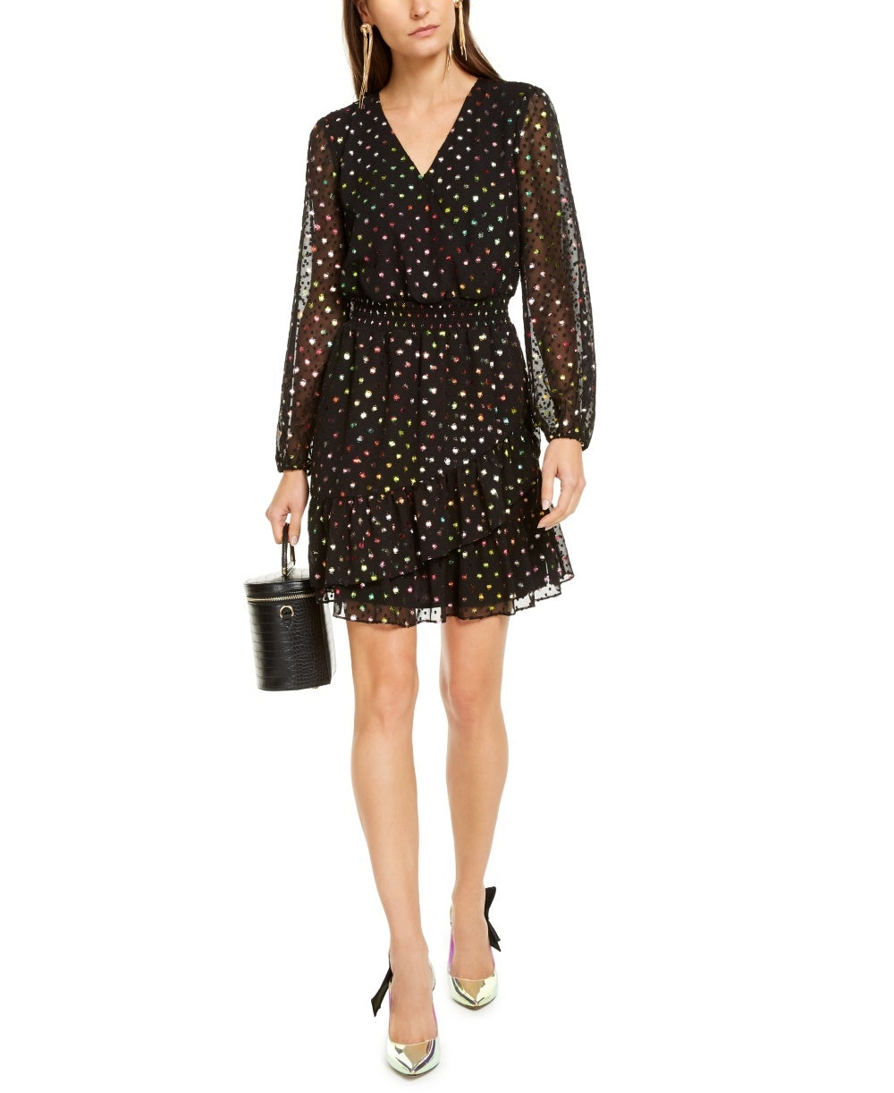 Vestido curto feminino com estampa arco-íris e jacquard da INC International Concepts, preto, tamanho médio