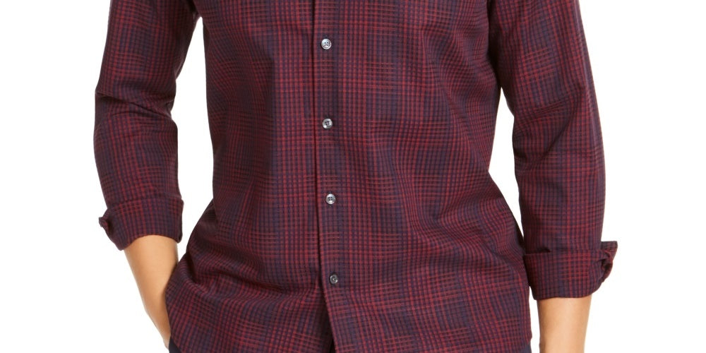 Camisa masculina Tasso Elba Stretch Dobby Woven, tamanho médio, azul marinho