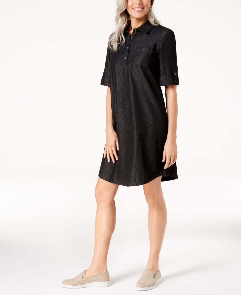 Vestido-camisa feminino Karen Scott Chambray, preto, tamanho médio