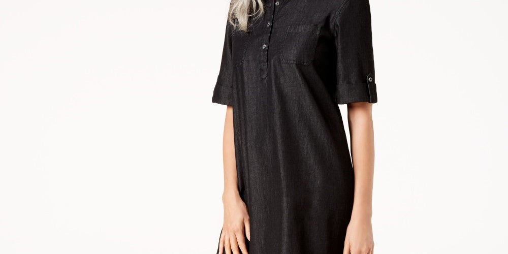 Vestido-camisa feminino Karen Scott Chambray, preto, tamanho médio