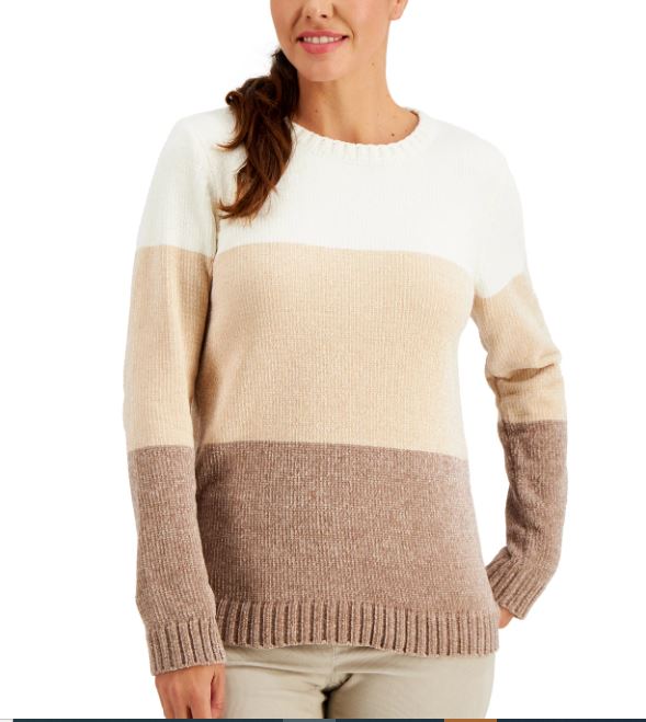 Karen Scott Suéter Feminino Lucy Colorblock Chenille Marrom Tamanho Pequeno Médio