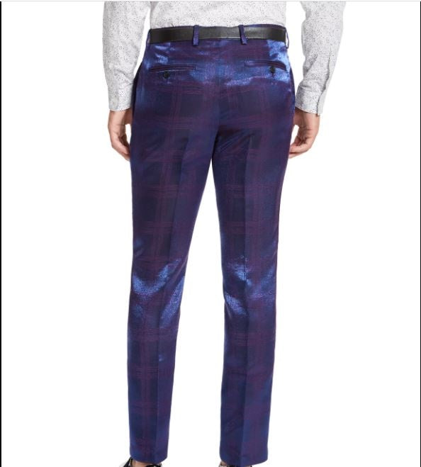 Calça xadrez iridescente masculina INC International Concepts, tamanho 34x30, roxa, slim fit