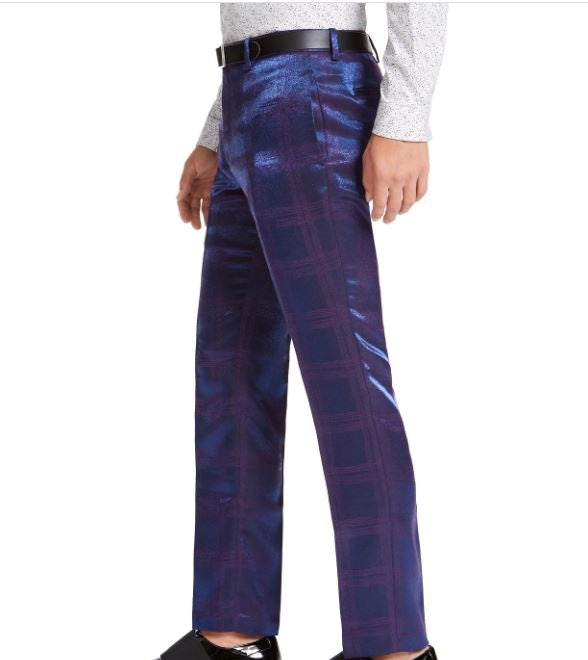 Calça xadrez iridescente masculina INC International Concepts, tamanho 34x30, roxa, slim fit