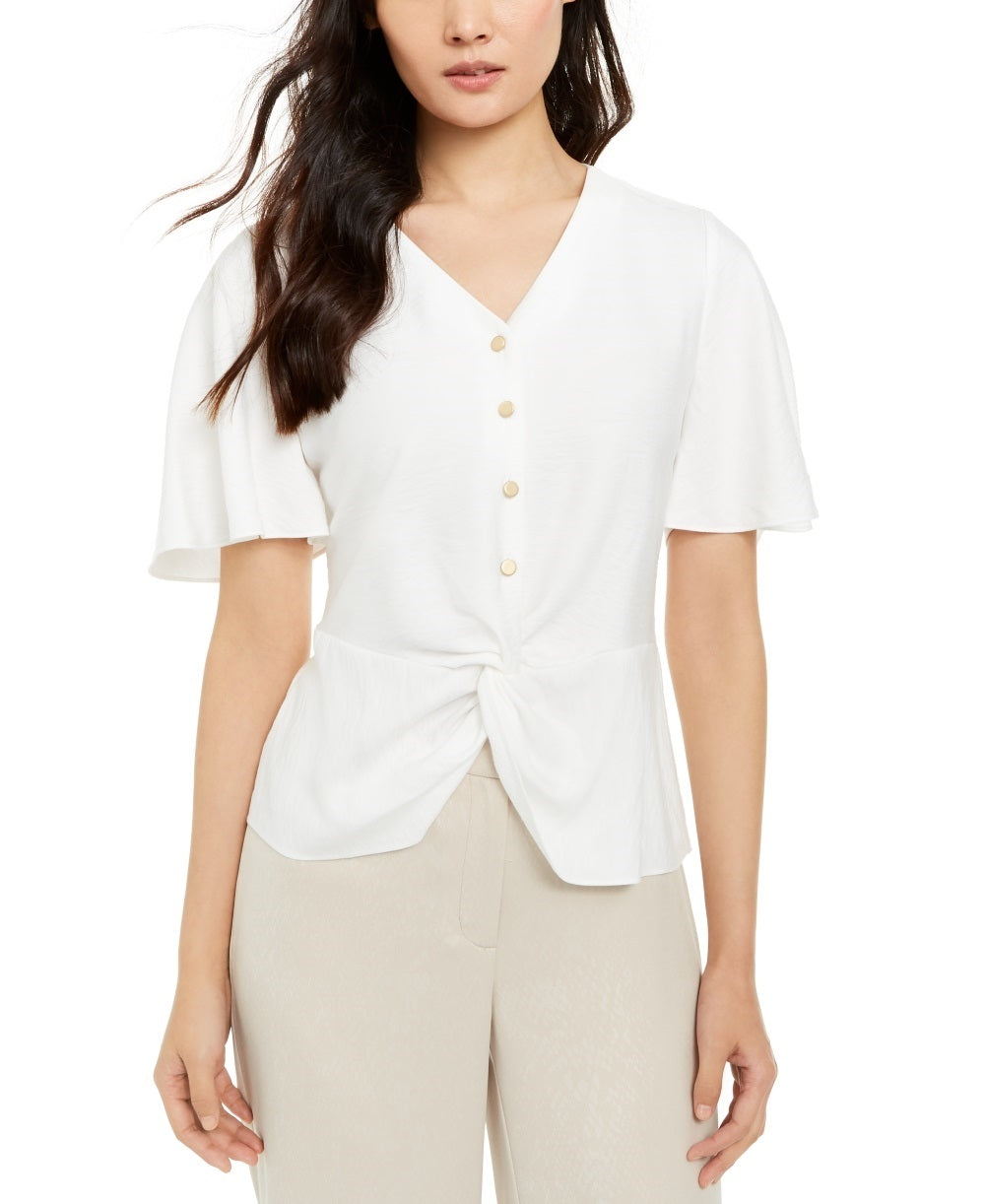 Blusa feminina Alfani com mangas bufantes, branca, tamanho pequeno