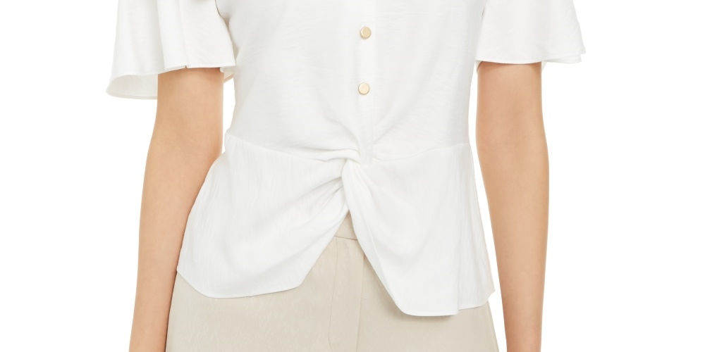 Blusa feminina Alfani com mangas bufantes, branca, tamanho pequeno