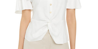 Blusa feminina Alfani com mangas bufantes, branca, tamanho pequeno
