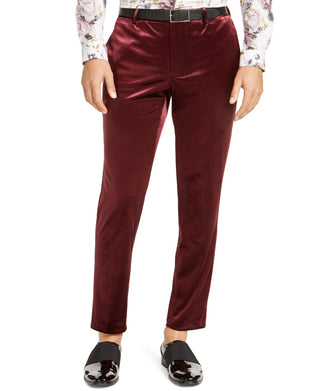 Calça masculina afunilada com frente lisa e corte reto INC International Concepts, vermelha, tamanho 36x32