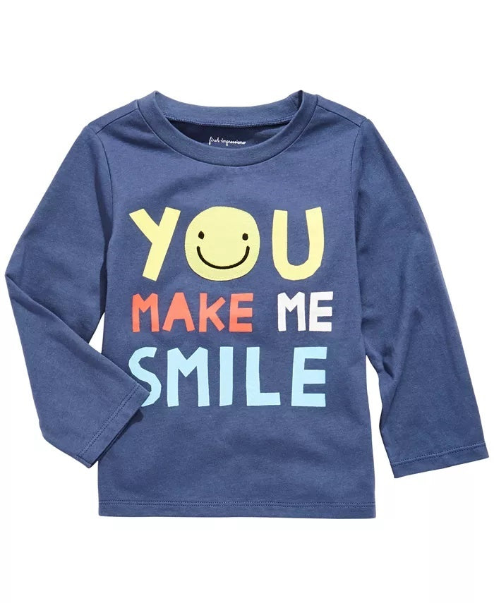 Camiseta de algodão estampada com sorriso para meninos First Impressions, tamanho 2T, azul