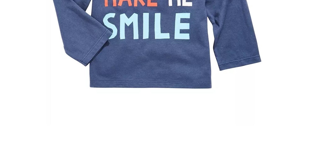 Camiseta de algodão estampada com sorriso para meninos First Impressions, tamanho 2T, azul