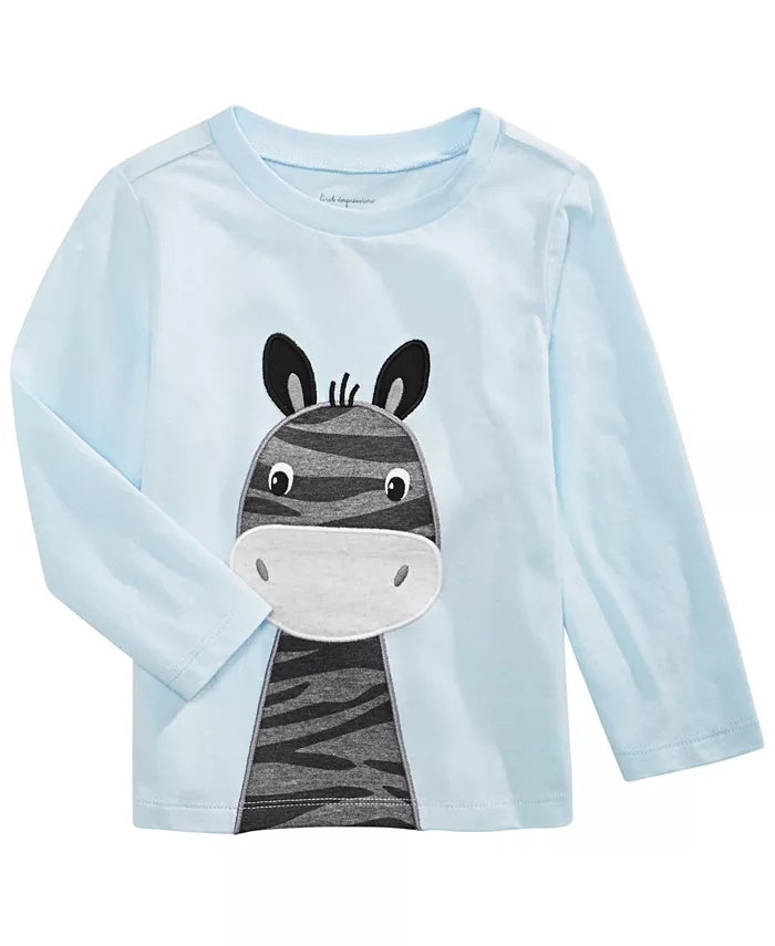 Camiseta de algodão com estampa de zebra para meninos First Impressions, azul, tamanho 12 meses