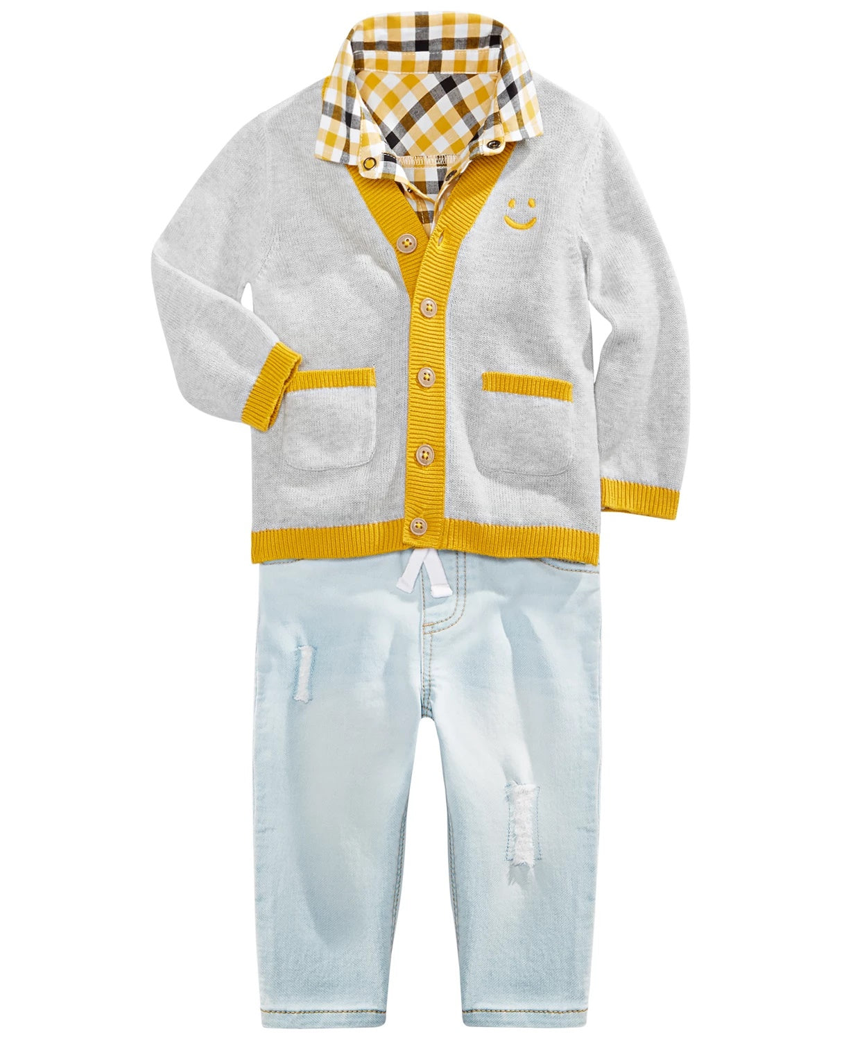 Primeiras impressões bebê meninos smiley-face cardigan cinza tamanho 12m