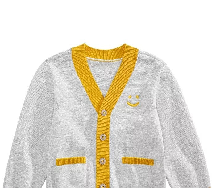 Primeiras impressões bebê meninos smiley-face cardigan cinza tamanho 12m